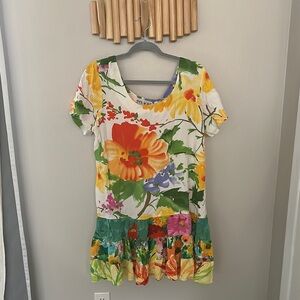 Vintage Jams World Vibrant Floral Dress with Red and Yellow Accents
